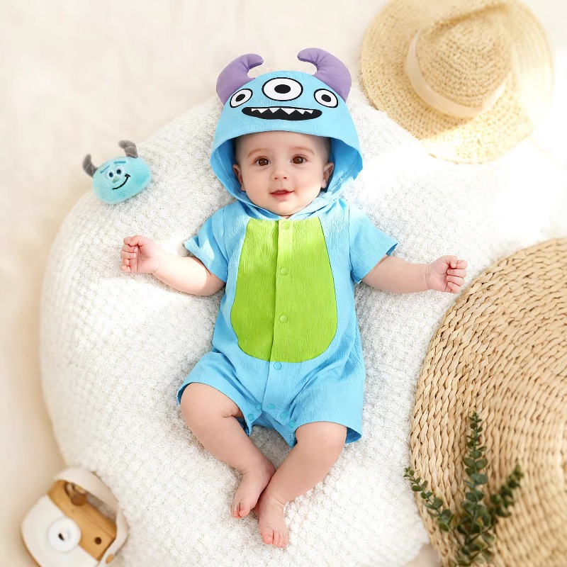 Cotton Baby Onesies Zipper - Combinaison Bébé Nouveau-né Bleu Monstre à