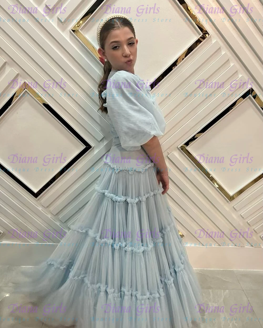 Toddler Girl Tulle Party Dress - Robe à fleurs bleu clair pour