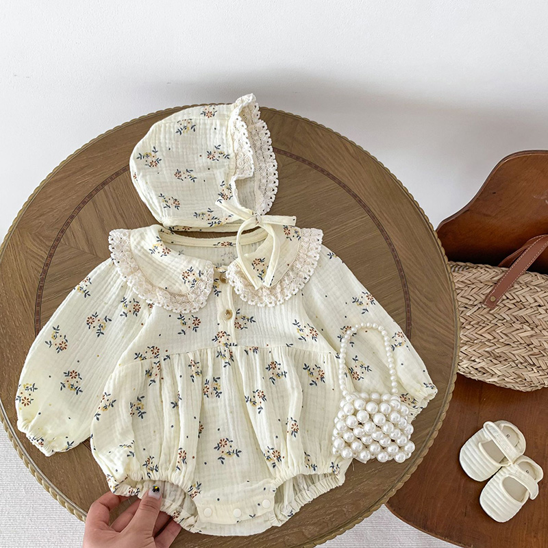 Newborn Baby Girl Romper Floral - Barboteuse et chapeau pour nouveau-né fille,