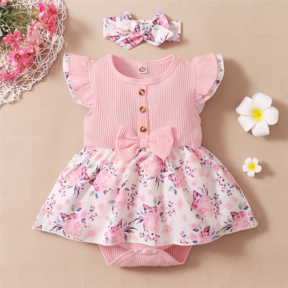 Newborn Baby Girl Romper Floral - Robe barboteuse florale pour bébé fille
