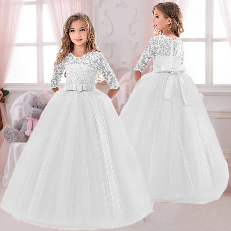 Toddler Girl Tulle Party Dress - Robe de princesse en dentelle brodée