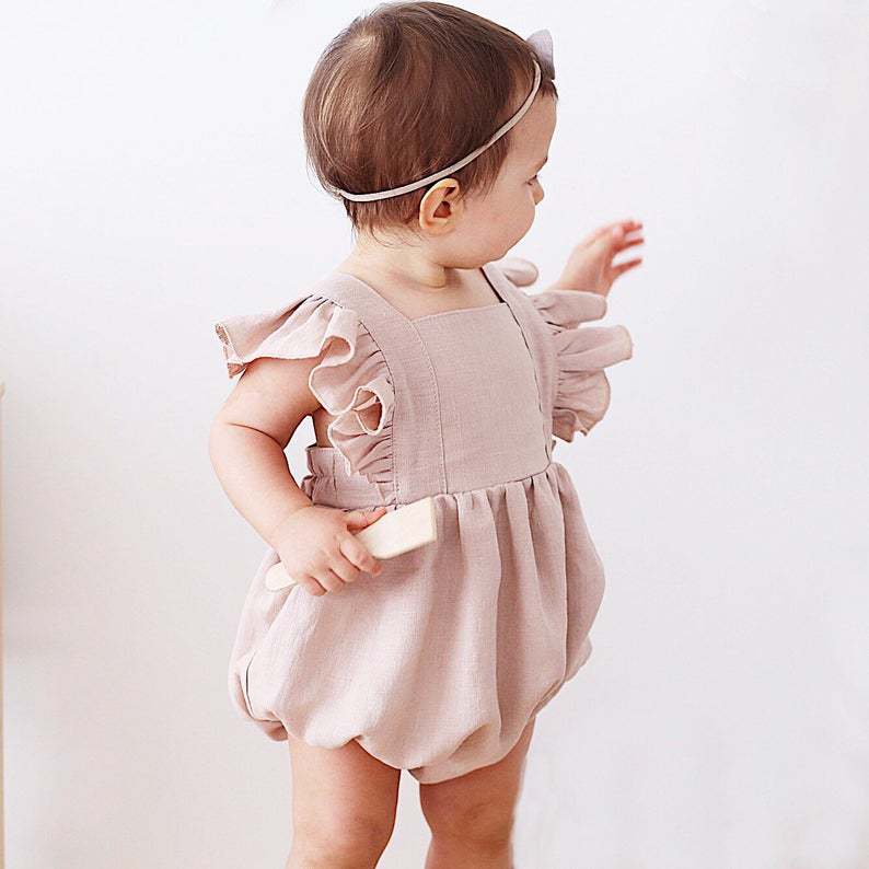Baby Summer Linen Sleeveless Jumpsuit - Combinaisons d'été pour bébés filles, couleur