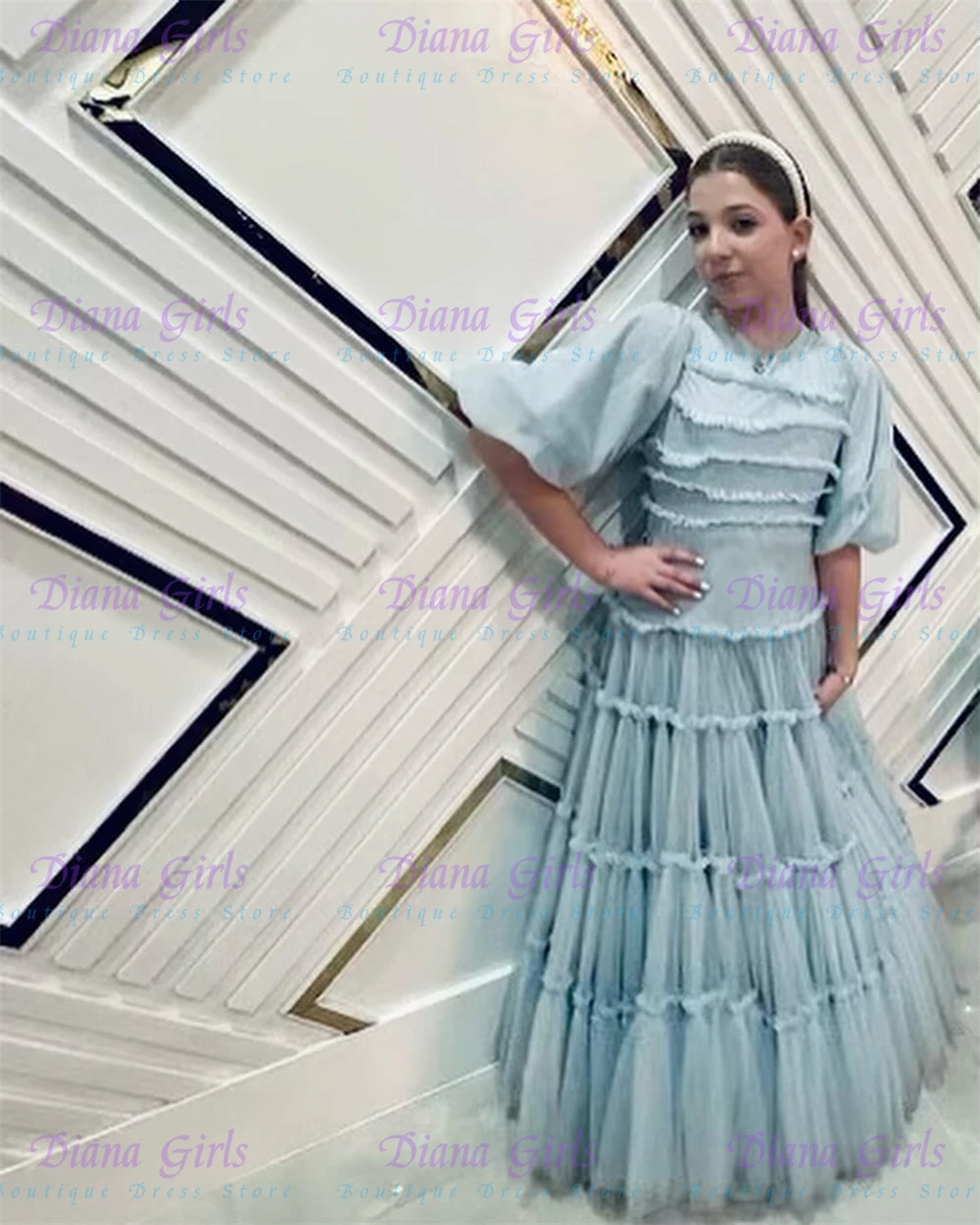 Robe à fleurs bleu clair pour  - Toddler Girl Tulle Party Dress avis et prix